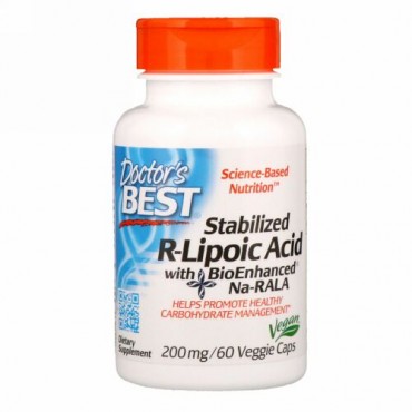 Doctor's Best, 生体的に強化されたNa-RALA配合安定化R-リポ酸、200 mg、60ベジカプセル