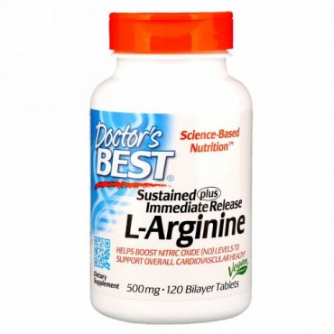 Doctor's Best, 持続プラス短時間リリース L-アルギニン、500 mg、120二重構造錠剤