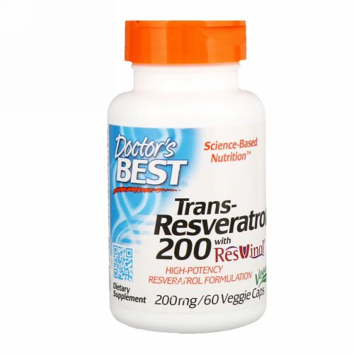 Doctor's Best, レスビノール配合トランスレスベラトロール200、200mg、ベジカプセル60粒
