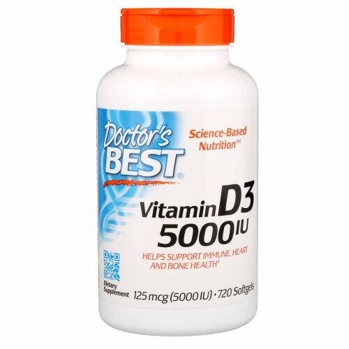 Doctor's Best, ビタミンD3、125mcg（5,000IU）、ソフトジェル720粒