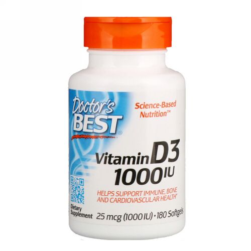 Doctor's Best, ビタミンD3、25mcg（1000IU）、ソフトジェル180粒