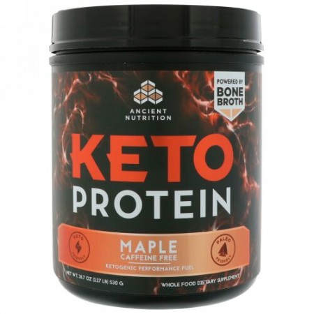 Dr. Axe / Ancient Nutrition, Keto Protein, Ketogenic Performance Fuel, Caffeine Free, Maple, 1.17 lb (530 g) (Discontinued Item)