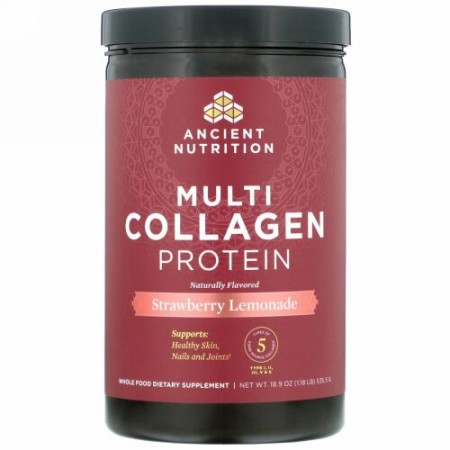 Dr. Axe / Ancient Nutrition, Multi Collagen Protein, Strawberry Lemonade, 1.18 lbs (535.5  g)