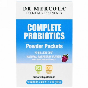 Dr. Mercola, コンプリート・プロバイオティクス・パウダー・パケット、ナチュラルラズベリー風味、30袋、0.12オンス（3.5g）