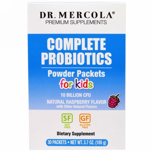 Dr. Mercola, 子供向けの完全プロバイオティクスパウダーパケット、天然ラズベリー風味、30袋、各0.12オンス（3.5g）