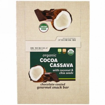 Dr. Mercola, Organic Cocoa Cassava with Coconut & Chia Seeds, 12 Bars, 1.55 oz (44 g) Each