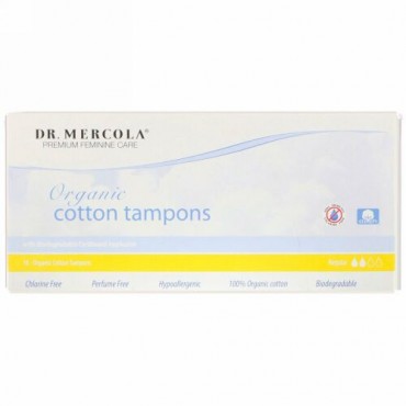 Dr. Mercola, オーガニックコットンタンポン、レギュラー、16個