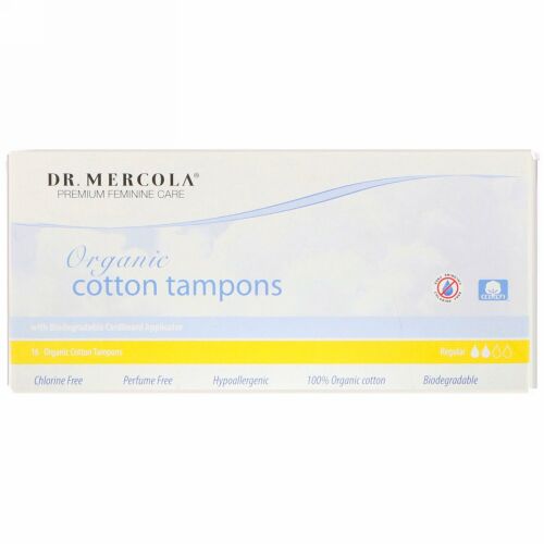 Dr. Mercola, オーガニックコットンタンポン、レギュラー、16個