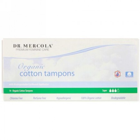 Dr. Mercola, オーガニックコットンタンポン、スーパー、14個