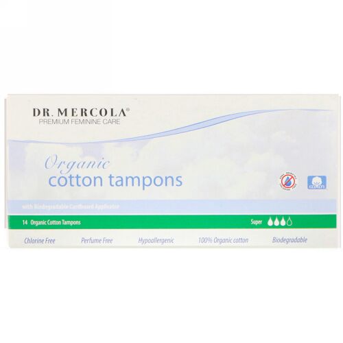 Dr. Mercola, オーガニックコットンタンポン、スーパー、14個
