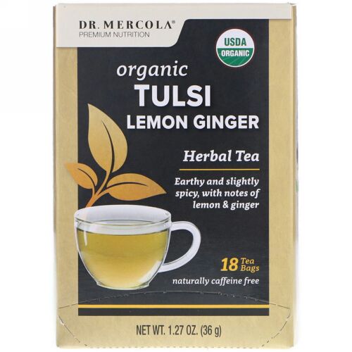 Dr. Mercola, オーガニック トゥルシー レモン ジンジャー、ハーブ茶、ティーバッグ18袋、1.27 oz (36 g) (Discontinued Item)