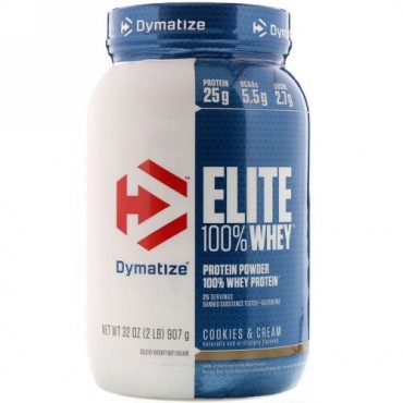 Dymatize Nutrition, エリート100％ホエイタンパク質・パウダー、クッキー＆クリーム、32 オンス（907 g） (Discontinued Item)