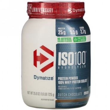 Dymatize Nutrition, ISO100加水分解、100％ホエイタンパク質アイソレート、ナチュラルチョコレート、25.6 oz (725 g)