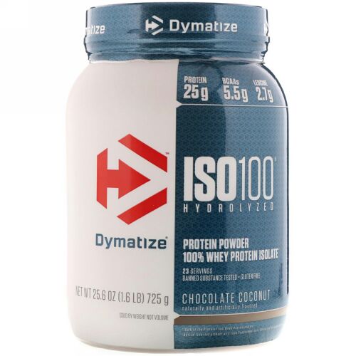 Dymatize Nutrition, アイソ100, 加水分解, 100%分離ホエイタンパク質パウダー, チョコレートココナッツ, 25.6 oz (725 g) (Discontinued Item)