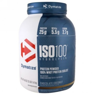 Dymatize Nutrition, アイソ100 加水分解,100% 分離ホエイタンパク質, チョコレートココナッツ, 48 oz (1.4 kg) (Discontinued Item)