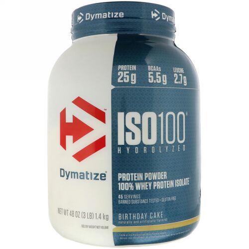 Dymatize Nutrition, ISO 100 Hydrolyzed 100% Whey Protein Isolate, Birthday Cake, 48 oz (1.4 kg) (Discontinued Item)