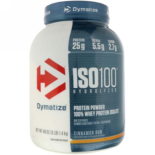 Dymatize Nutrition, ISO 100 Hydrolyzed 100% Whey Protein Isolate, Cinnamon Bun, 48 oz (1.4 kg) (Discontinued Item)