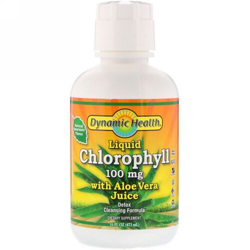 Dynamic Health  Laboratories, Chlorophyll with Aloe Vera Juice Liquid, Natural Spearmint Flavor, 100 mg, 16 fl oz (473 ml) (Discontinued Item)