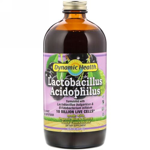 Dynamic Health  Laboratories, Lactobacillus Acidophilus, Made with Organic Black Cherry Juice Concentrate, 16 fl oz (473 ml) (Discontinued Item)