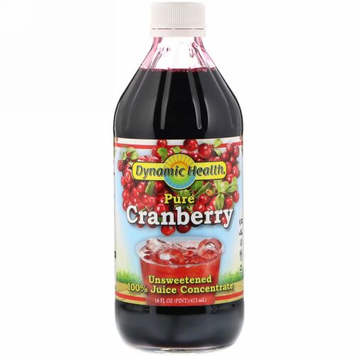 Dynamic Health  Laboratories, ピュアクランベリー、100%濃縮果汁、甘み無添加、16液量オンス (473 ml)