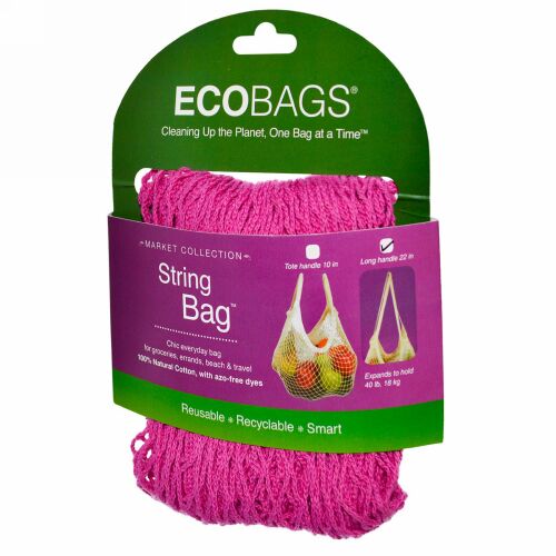 ECOBAGS, マーケットコレクション、ストリングバッグ、ロングハンドル22インチ、フクシャ、1袋 (Discontinued Item)