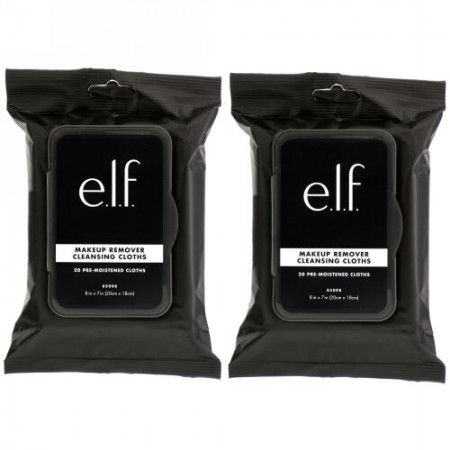 E.L.F., Makeup Remover Cleansing Cloths, 2 Pack of 20 ct, 40 Pre-Moistened Cloths (Discontinued Item)