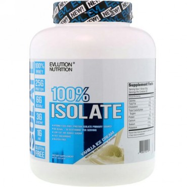 EVLution Nutrition, 100％アイソレート、バニラアイスクリーム、4 lb (1814 g) (Discontinued Item)