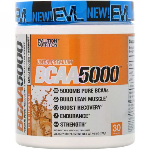 EVLution Nutrition, BCAA5000、ピーチレモネード、9.8オンス (279 g) (Discontinued Item)