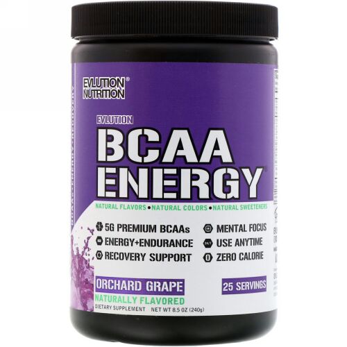 EVLution Nutrition, BCAAエネルギー、オーチャードグレープ、8.5オンス (240 g) (Discontinued Item)
