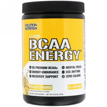 EVLution Nutrition, BCAAエナジー、ピーチマンゴー、9.52オンス（270g） (Discontinued Item)