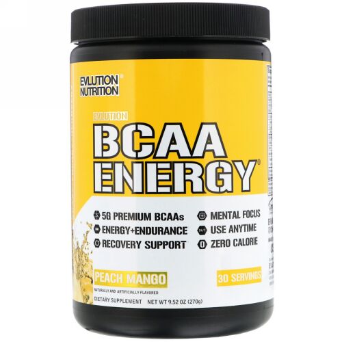 EVLution Nutrition, BCAAエナジー、ピーチマンゴー、9.52オンス（270g） (Discontinued Item)