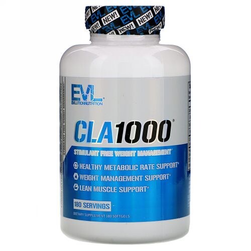 EVLution Nutrition, CLA1000、刺激剤無添加体重管理、ソフトジェル180粒