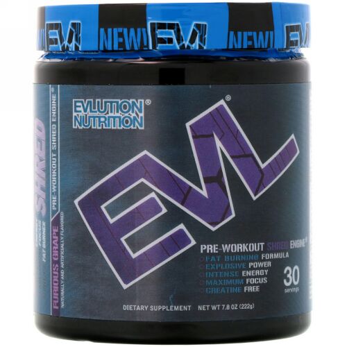 EVLution Nutrition, ENGN Shred、運動前のシュレッドエンジン、フュリアスグレープ、7.8 oz (222 g) (Discontinued Item)