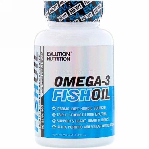 EVLution Nutrition, フィッシュオイル、ソフトカプセル60個 (Discontinued Item)