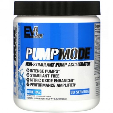 EVLution Nutrition, PumpMode（パンプモード）、非刺激性パンプアクセラレータ、ブルーラズ風味、183g（6.46オンス）