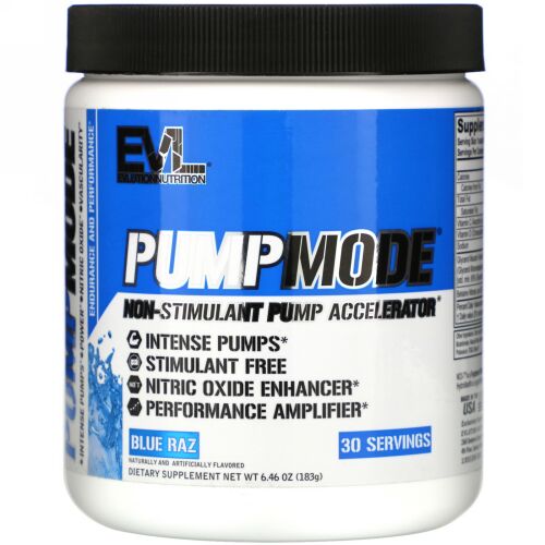 EVLution Nutrition, PumpMode（パンプモード）、非刺激性パンプアクセラレータ、ブルーラズ風味、183g（6.46オンス）