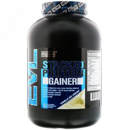 EVLution Nutrition, Stacked Protein Gainer,  Vanilla Ice Cream, 7.16 lb (3248 g) (Discontinued Item)