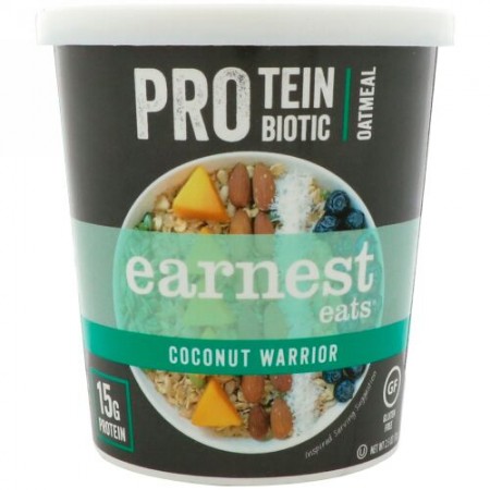 Earnest Eats, Protein Probiotic Oatmeal, Coconut Warrior, 2.5 oz (71 g) (Discontinued Item)