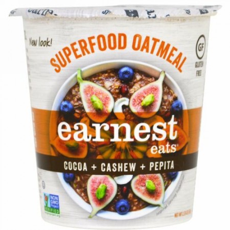 Earnest Eats, スーパーフードオートミールカップ, ココア + カシューナッツ+ ペピータ, マヤブレンド, 2.35 oz (67 g) (Discontinued Item)