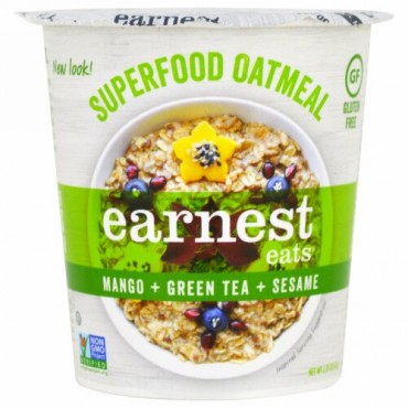 Earnest Eats, スーパーフードオートミールカップ, マンゴー + 緑茶 +ゴマ, アジアブレンド, 2.35 oz (67 g) (Discontinued Item)
