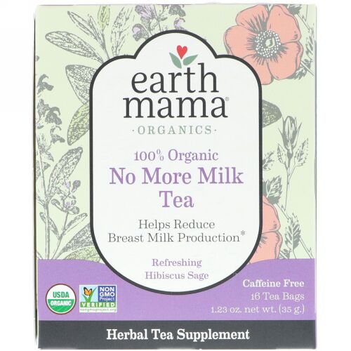 Earth Mama, 100%オーガニックノーモアミルクティー、リフレッシングハイビスカスセージ、16ティーバッグ、1.23オンス (35 g) (Discontinued Item)