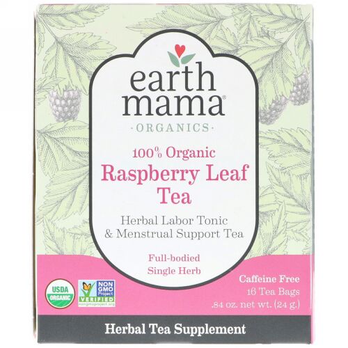 Earth Mama, 100% Organic Raspberry Leaf Tea, Full-Bodied Single Herb, 16 Tea Bags, .84 oz (24 g) (Discontinued Item)