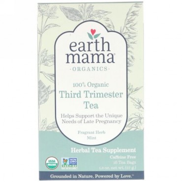 Earth Mama, 100％オーガニック妊娠末期用ティー、香り高いハーブミント、ティーバッグ16袋、1.3 oz (37 g) (Discontinued Item)