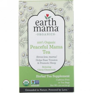 Earth Mama, Organics, 100% Organic Peaceful Mama Tea, Relaxing Citrus Chamomile, 16 Tea Bags, 1.23 oz (35 g) (Discontinued Item)