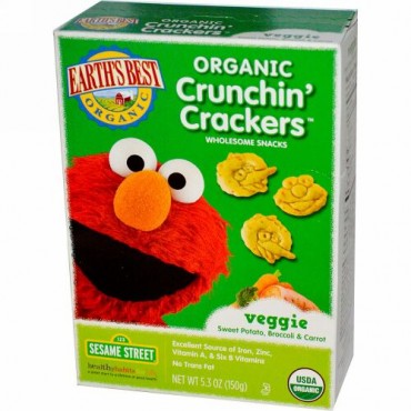 Earth's Best, オーガニック　Crunchin' Crackers™, ベジースイートポテト, ブロッコリー & キャロット & , 5.3 オンス (150 g) (Discontinued Item)