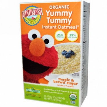 Earth's Best, オーガニック Yummy Tummy Instant Oatmeal、メイプル & ブラウンシュガー、10 パック、各1.51 オンス (43 g) (Discontinued Item)