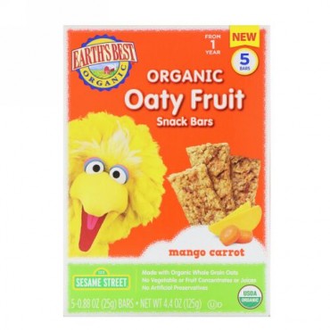 Earth's Best, Sesame Street, Organic Oaty Fruit, Snack Bars, Mango Carrot, 5 Bars, 0.88 oz (25 g) Each (Discontinued Item)