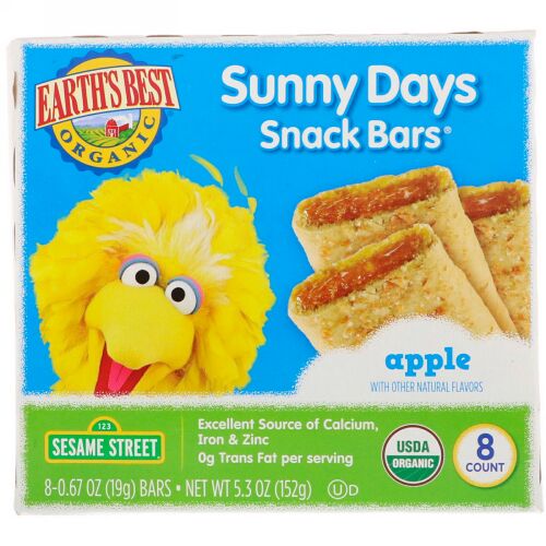 Earth's Best, ジェイソン, Sunny Days Snack Bars, Apple, 8 Bars, 0.67 oz (19 g) Each