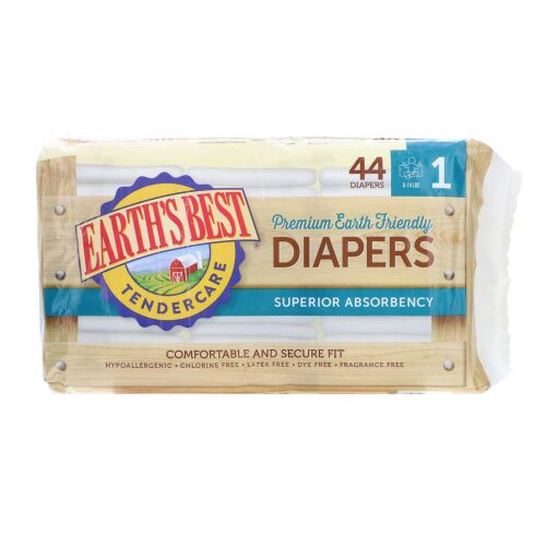Earth's Best, TenderCare, Premium Earth Friendly, Diapers, Size 1, 8-14 lbs, 44 Diapers (Discontinued Item)