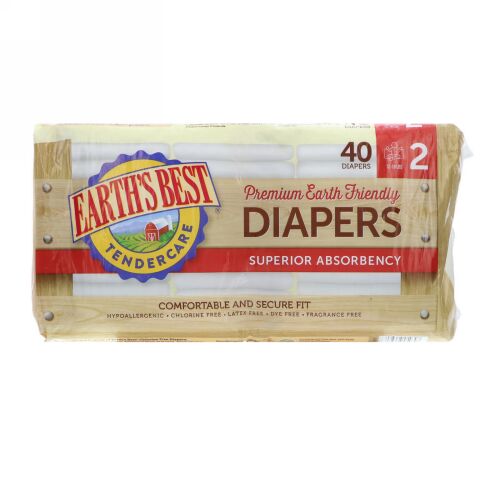 Earth's Best, テンダーケア、地球に優しい高品質、乳幼児用おむつ、サイズ2、体重5〜8kg, 40枚 (Discontinued Item)